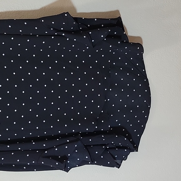 Gently Used Black and White Polka-dot Long Sleeve Top with Ruffle Sleeve - Picture 2 of 10